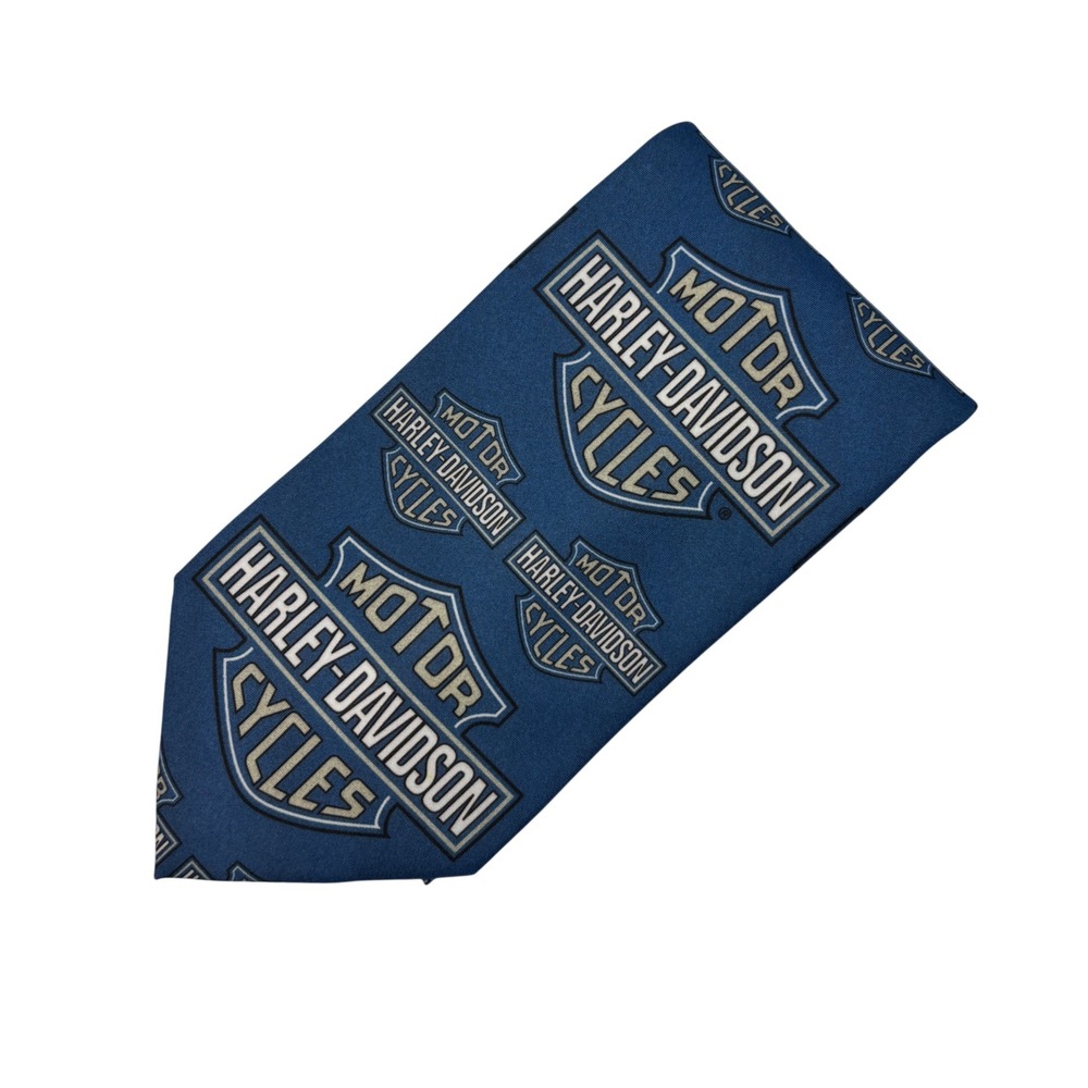 Harley-Davidson Necktie Mens‎ Blue 1996 Vintage Ralph Marlin Logo Tie Motorcycle